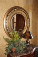 Large Round Decorator Wall Mirror, Small Lamp