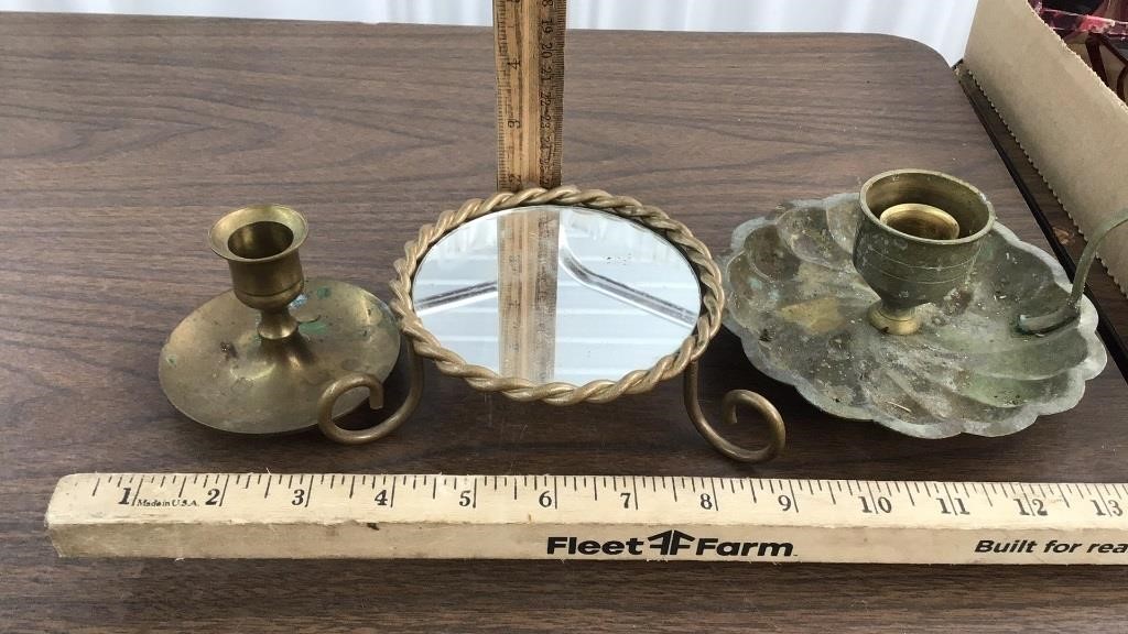 2 Brass candle holders & 1metal candle stand