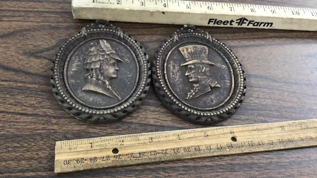 Vtg Carved Wooden Oval Relief Portraits.