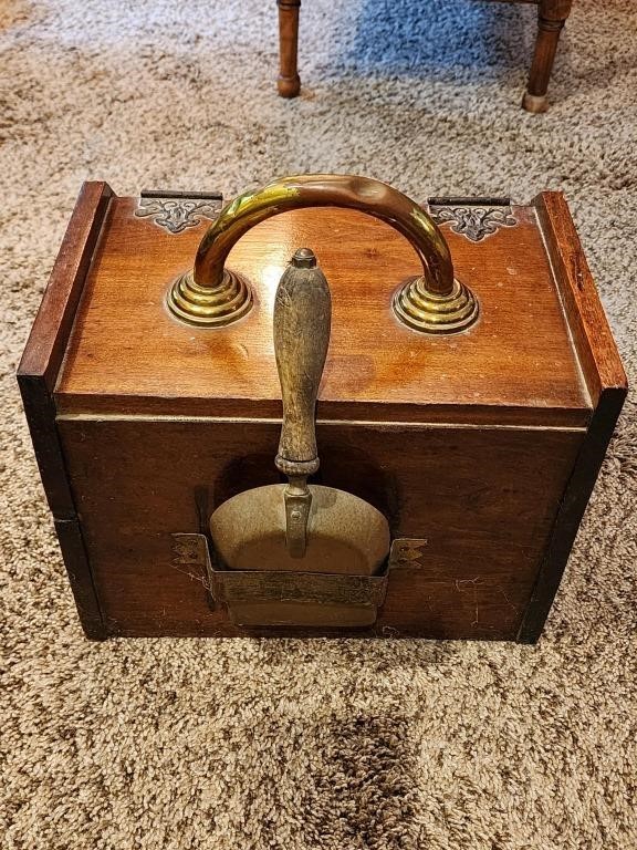 Vintage Wood and Brass Coal Scuttle 10"x13"