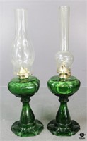 Green Glass Oil Lamps / 2 pc