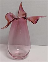 8" Signed Pink Tint Art Glass Vase, signature on