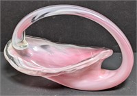 7" Pink & White Swirl Art Glass Candy Dish