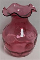 5.5" Fenton Cranberry Ruffle Coin Dot Vase