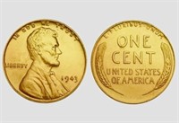 RARE 1943 US GOLD LINCOLN WHEAT PENNY COIN