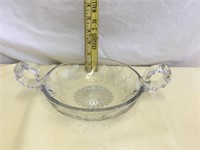 2 Handled Etched Glass Nappy Bowl