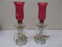 Antique prism lamps w. cranberry glass
