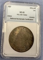 1887 Morgan silver dollar, MS 66 by NNC