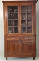 Corner cupboard, walnut, 2 part, crown mold over