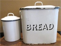 White Enamelware Breadbox & Pan