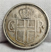 1940 Iceland 25 Aurar Coin XF
