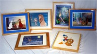 4 Framed Disney Lithos and Donald Duck Needlepoint