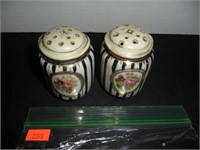 Cream with blue stripes Salt and Pepper Shakers