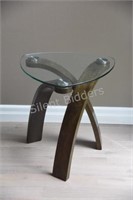 Modern Bentwood & Glass Side /  End Table