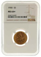 1900 US LIBERTY HEAD $5 GOLD COIN NGC MS64+