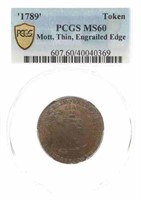 1789 MOTT COMPANY ENGRAILED EDGE THIN TOKEN PCGS M