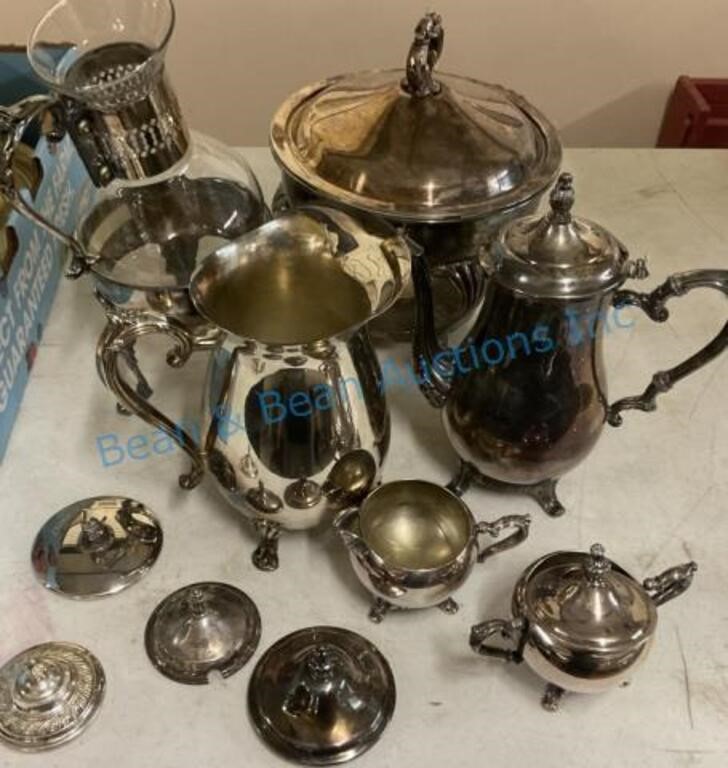 Collection of silver plate serving pieces