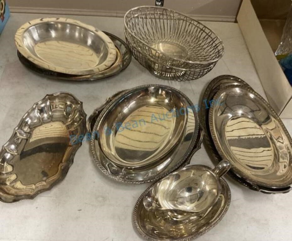 Collection of silver plate, serving trays