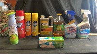Household cleaning supplies, mostly full