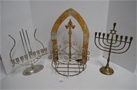Two Menorah Candles and Wood & Wire Plant Holder