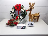 2 Christmas Wreaths, Lights, Reindeer