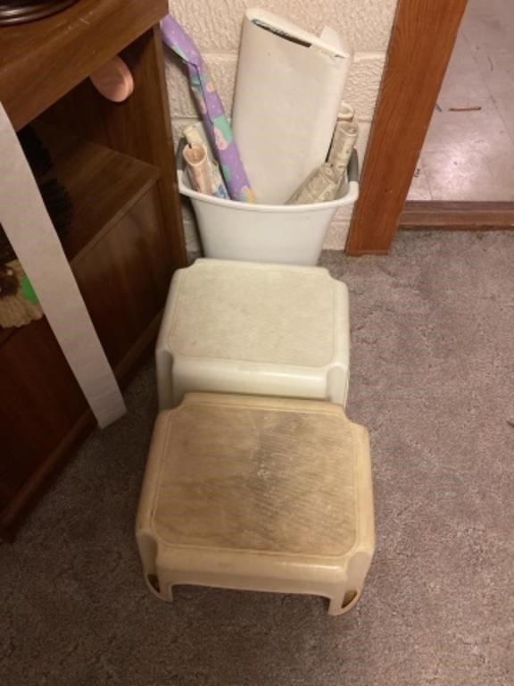 2 FOOT STOOLS, WASTE CAN