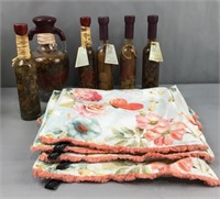Floral towel and 6 bottles of infused vinegar