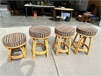 4 Vintage Bamboo Barstools 2 Sizes, Swivel Seats