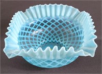 Fenton Glass Square Lattice Ruffled Rim Bowl