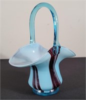 Lovak Czecho Hand Blown Glass Basket Vase