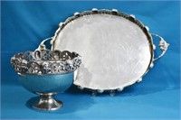 2pcs Silver Plated  Louis XVI Style Tray & Bowl