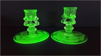 Vtg Tiffin Franciscan Uranium Glass Candlesticks