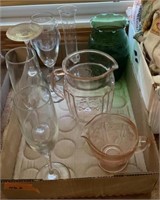 Pink Depression Glass Creamer & Vase, Stem Ware &