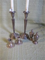 6 PIECE STERLING CANDLE/ SALT AND PEPPER LOT