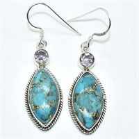 $150 Silver Turquoise Amethyst(11.1ct) Earrings
