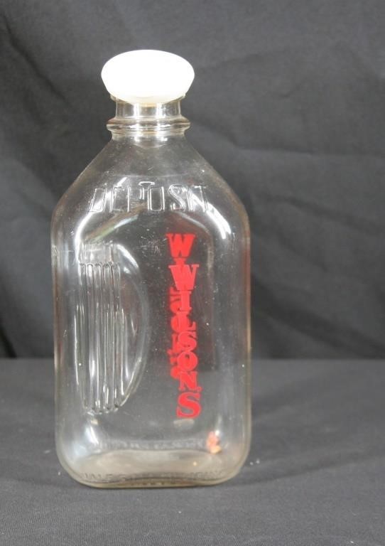 Vintage Wilsons Milk Bottle 1/2 gal 10" tall