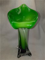 "Jack in the Pulpit" Green & White Art Glass Vase