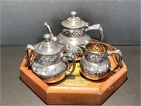 Vintage Etched Silver-Plated Tea Pot, Cream And Su