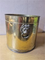 Large brass pot with lion heads 17.5x16.5"t