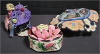 3 vintage Asian hand made embroidered hats
