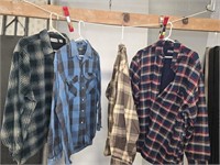 (6) MENS FLANNEL BUTTON UP SHIRTS - MOST SIZE XL