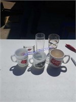 Railroad coffee mugs, glasses and ashtray