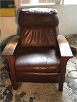 Mission Style Leather & Wood Recliner