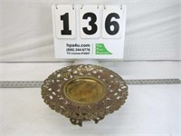 Vintage Brass Compote w/Floral Designs on Rim &