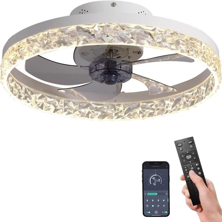 $50  Ceiling Fan with Lights Dimmable LED, 18in