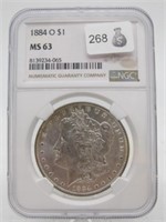 1884 O  MORGAN SILVER DOLLAR NGC MS63