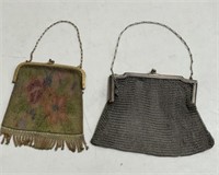 2 antique mesh evening handbags
