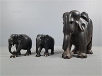 3 Pc Carved Ebony Elephants