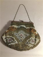 ANTIQUE SEED BEAD EVENING HANDBAG w CHANGE PURSE I