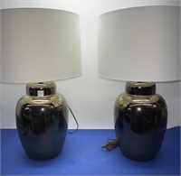 Pair Of Copper Color Table Lamps with Shades 25”